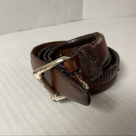 Bill Adler Studio Dar Brown  Leather Braided & Studded Belt - Picture 3 of 8